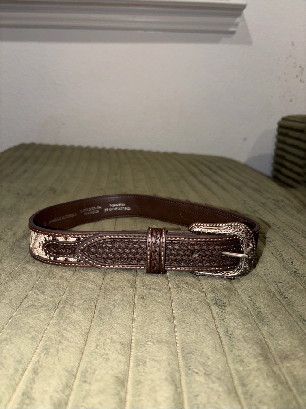 Kids Brown Braided Leather Belt with Cream Accents